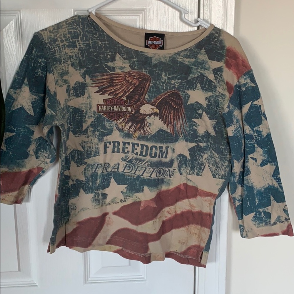 3/4 sleeve comfy harley-davidson tee. americaaa